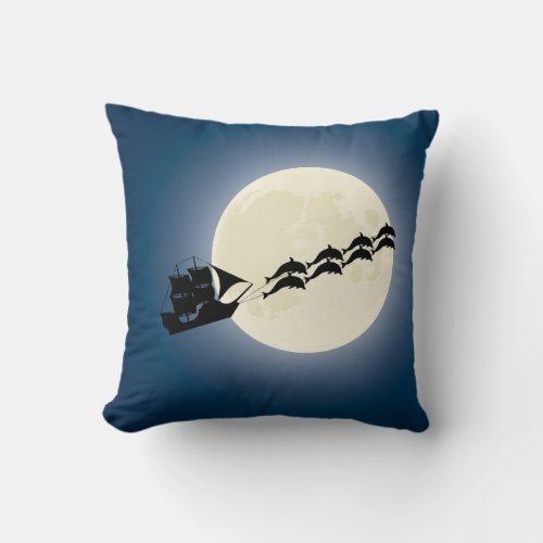 Christmas Santa Pirate Ship with Dolphins Throw Pillow