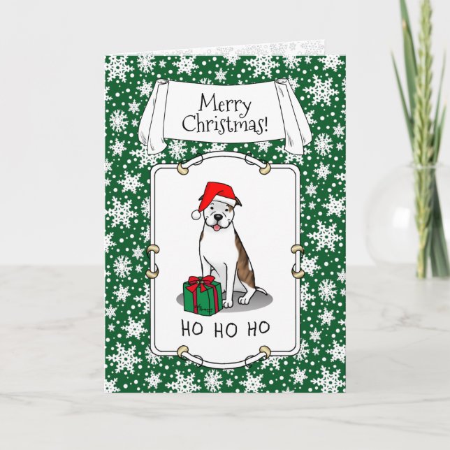 Christmas Santa Pit Bull (lt brindle white 3) Cute Card (Front)