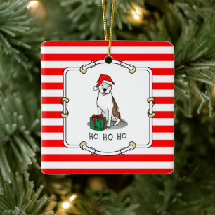 Christmas Santa Pit Bull (lt brindle white 3) Cute Ceramic Ornament