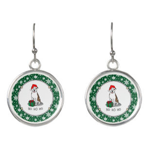 Christmas Santa Pit Bull (lt brindle white 3) Cute Earrings