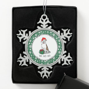 Christmas Santa Pit Bull (lt brindle white 3) Cute Snowflake Pewter Christmas Ornament