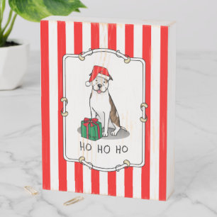 Christmas Santa Pit Bull (lt brindle white 3) Cute Wooden Box Sign