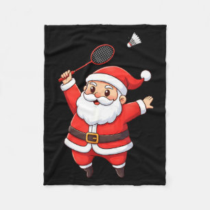 Christmas Santa Playing Badminton Cute Badminton L Fleece Blanket