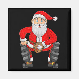 Christmas Santa Playing Baseball Catcher Xmas Srts Magnet