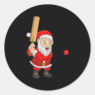 Christmas Santa Playing Cricket Xmas Funny Srts Pl Classic Round Sticker
