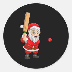 Christmas Santa Playing Cricket Xmas Funny Srts Pl Classic Round Sticker
