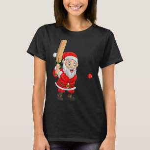 Christmas Santa Playing Cricket Xmas Funny Srts Pl T-Shirt