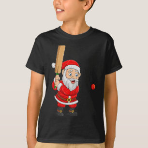 Christmas Santa Playing Cricket Xmas Funny Srts Pl T-Shirt
