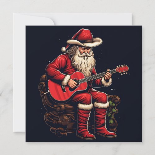 christmas santa playing guitar  holiday card