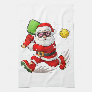 Christmas Santa Playing Pickleball Kitchen Towel