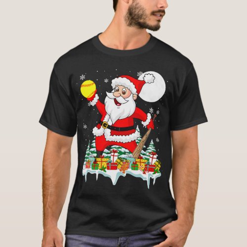 Christmas Santa Playing Softball Player Lover Xmas T_Shirt