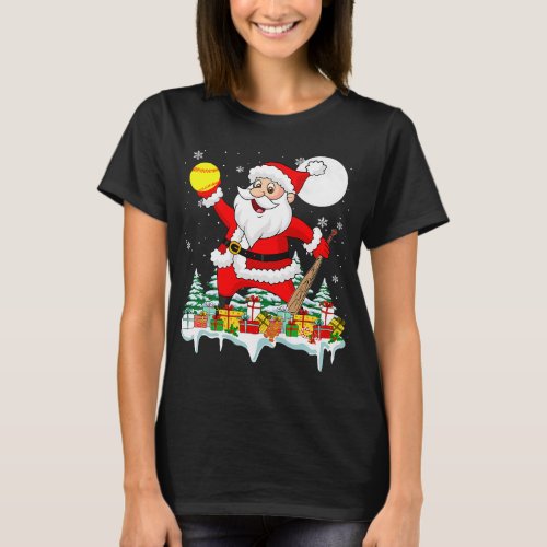 Christmas Santa Playing Softball Player Lover Xmas T_Shirt