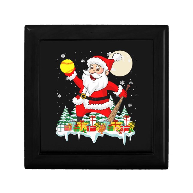 Christmas Santa Playing Softball Presents Gift Box (Front)