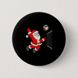 Christmas Santa Playing Volleyball Xmas Funny Srts Button
