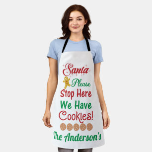 Christmas Santa Please Stop Here We have cookies Apron