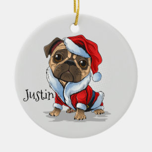 Christmas Santa Pug Ceramic Ornament