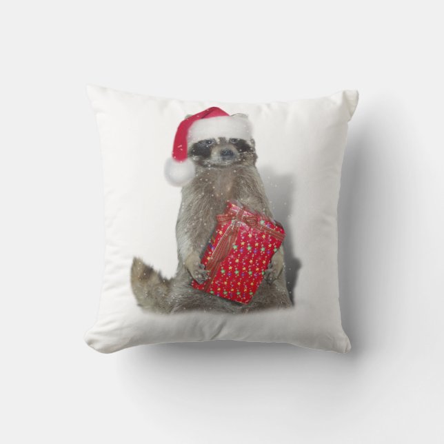 Christmas Santa Raccoon Bandit Throw Pillow (Front)