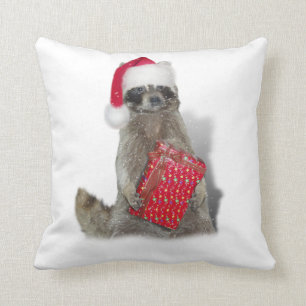 Christmas Santa Raccoon Bandit Throw Pillow