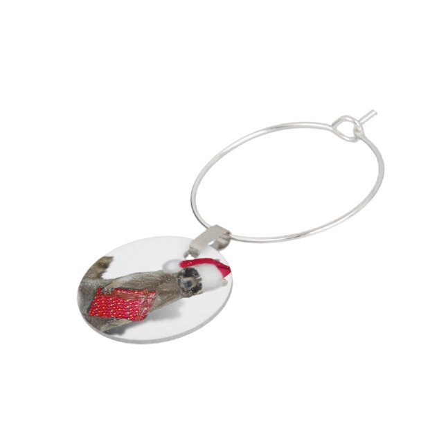 Christmas Santa Raccoon Bandit Wine Glass Charm (Side)