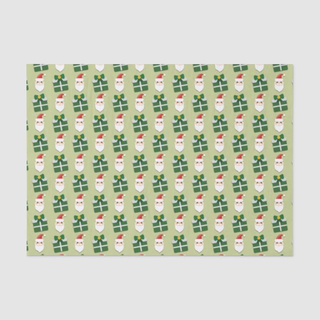 Christmas Santa Red and Green Festive Tissue Paper (Front)
