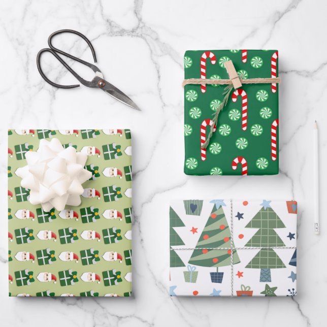 Christmas Santa Red Green Festive  Wrapping Paper Sheets (Front)