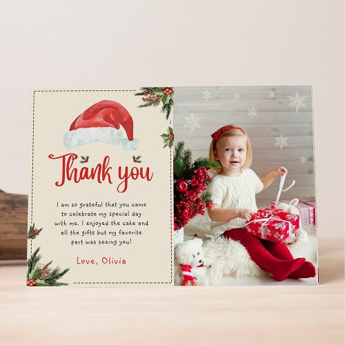 Christmas Santa Red Hat Birthday Photo Thank You Card