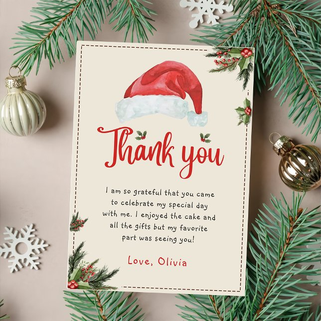 Christmas Santa Red Hat Birthday Thank You Card (Creator Uploaded)