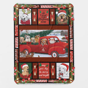 Christmas Santa Red Truck golden retriever Baby Blanket