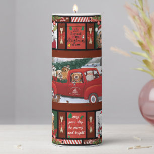 Christmas Santa Red Truck golden retriever Pillar Candle