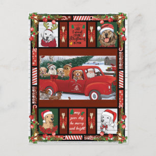 Christmas Santa Red Truck golden retriever Postcard