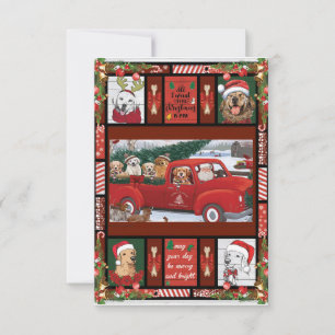 Christmas Santa Red Truck golden retriever   Thank You Card