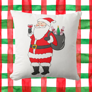 Christmas Santa Red Wine Sack Festive Throw Pillow