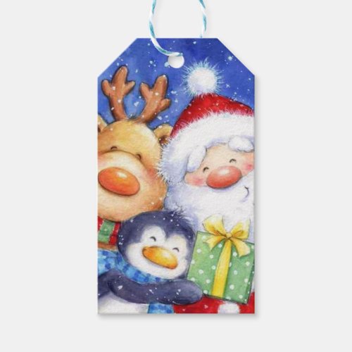 Christmas Santa Reindeer and Penguin Gift Tags