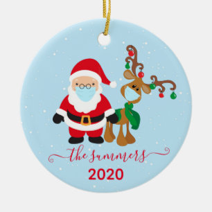 Christmas Santa Reindeer Calligraphy 2020 Covid Ceramic Ornament