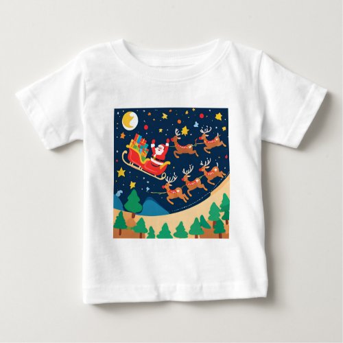 Christmas Santa Reindeer Coming To Town  Baby T_Shirt