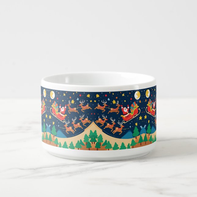 Christmas Santa Reindeer Coming To Town  Bowl (Center)