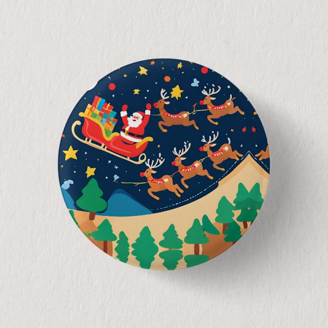 Christmas Santa Reindeer Coming To Town  Button (Front)