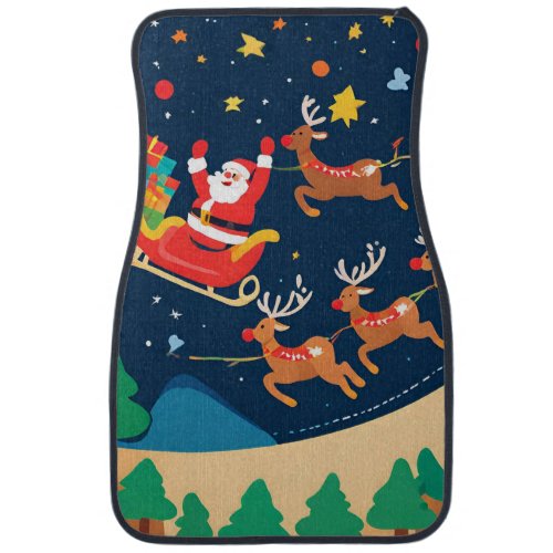 Christmas Santa Reindeer Coming To Town  Car Floor Mat