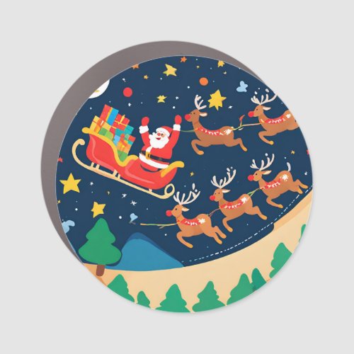 Christmas Santa Reindeer Coming To Town  Car Magnet