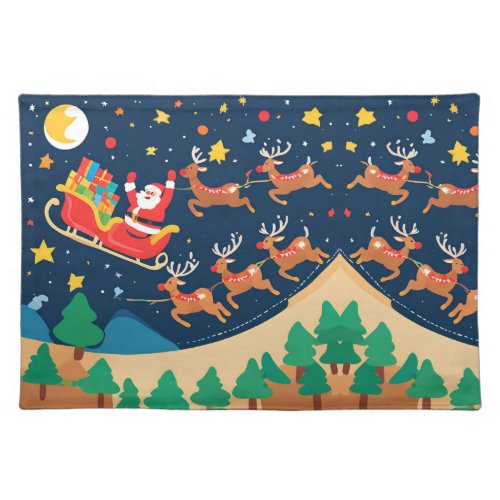 Christmas Santa Reindeer Coming To Town  Cloth Placemat