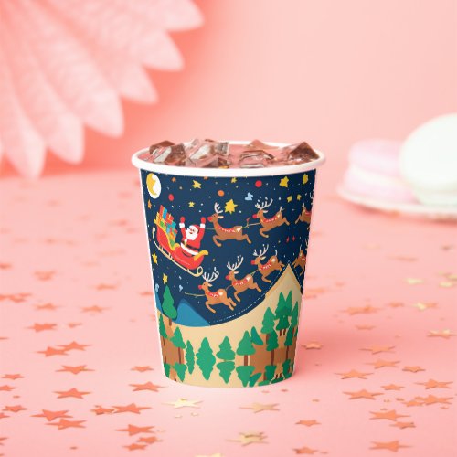 Christmas Santa Reindeer Coming To Town  Paper Cups