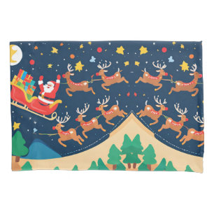 Christmas Santa Reindeer Coming To Town Pillow Case