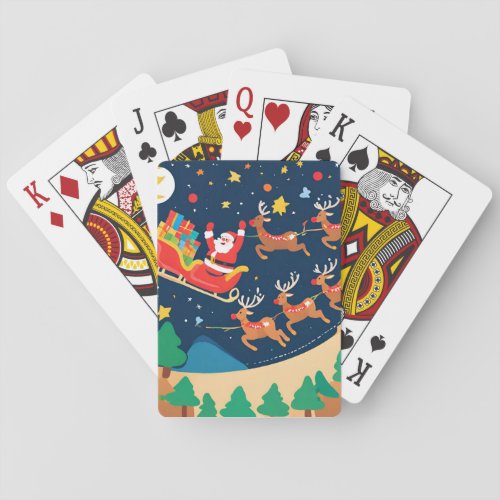 Christmas Santa Reindeer Coming To Town  Playing Cards