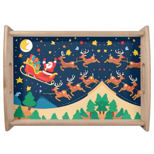 Christmas Santa Reindeer Coming To Town  Serving Tray