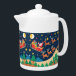 Christmas Santa Reindeer Coming To Town  Teapot<br><div class="desc">With this heartwarming depiction, Santa Claus and his trusty reindeer are captured in a joyous moment, spreading the magic of Christmas across your home. This design captures the essence of the season, radiating warmth and the promise of joy. Ideal for decorating your home, greeting cards, or holiday-themed projects, this design...</div>