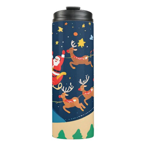 Christmas Santa Reindeer Coming To Town  Thermal Tumbler