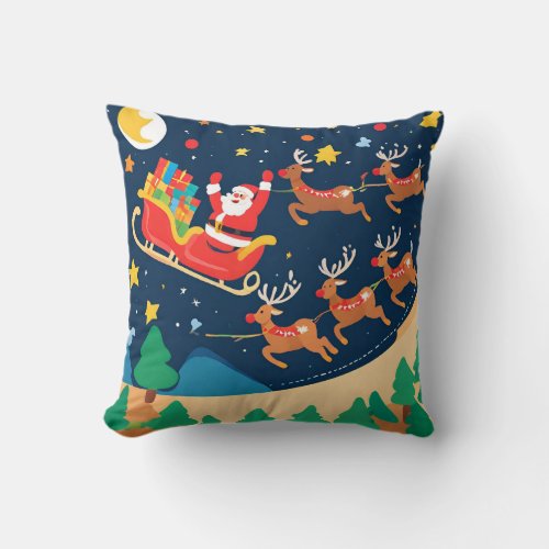 Christmas Santa Reindeer Coming To Town  Throw Pillow