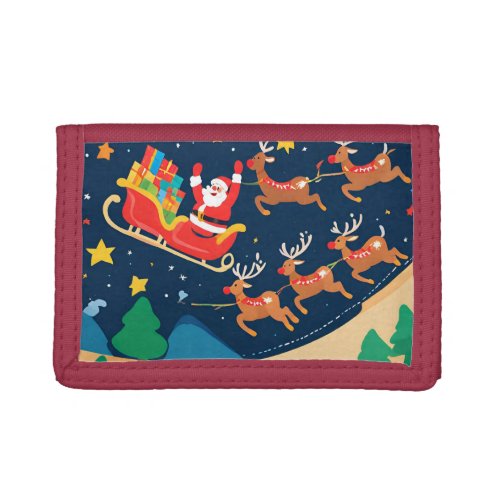 Christmas Santa Reindeer Coming To Town  Trifold Wallet