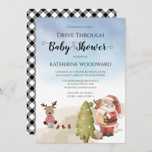 Christmas Santa  Reindeer Drive Thru Baby Shower Invitation