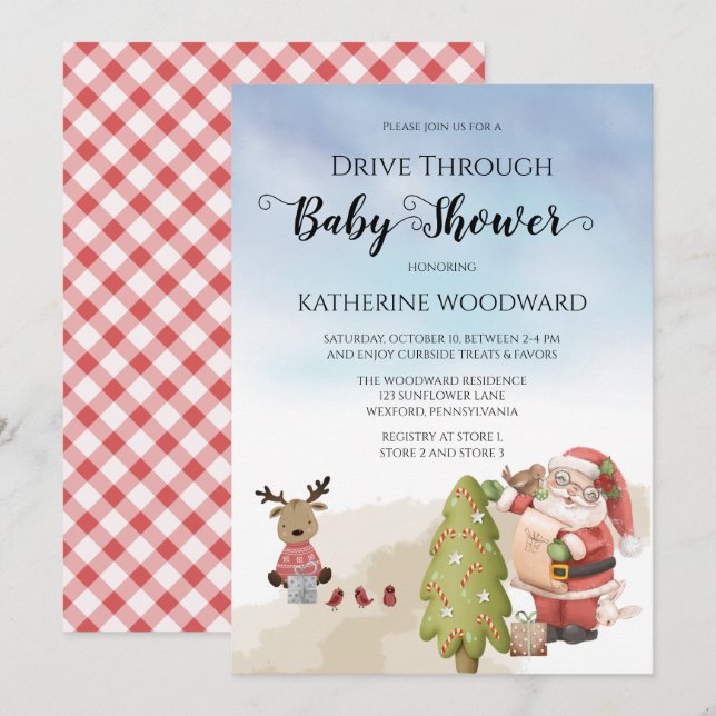 Christmas Santa | Reindeer Drive Thru Baby Shower Invitation (Front/Back)